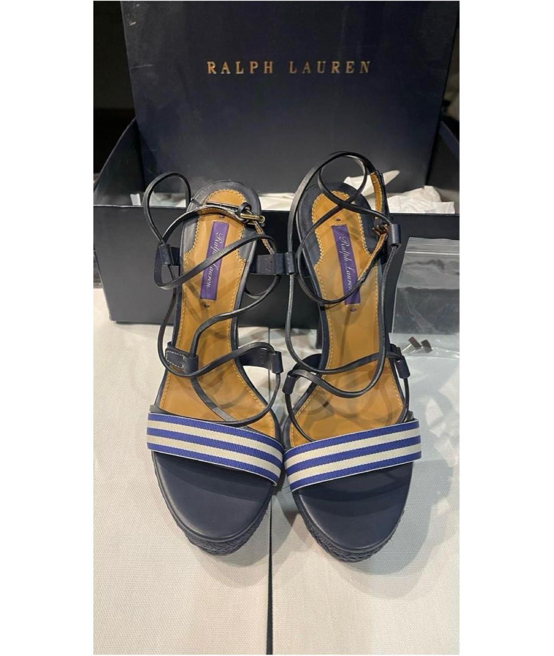 RALPH LAUREN Темно-синие кожаные босоножки, фото 2