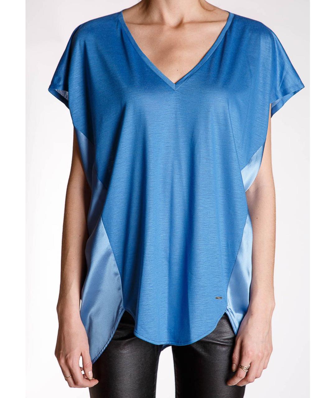 LES COPAINS Синяя шелковая футболка, фото 2