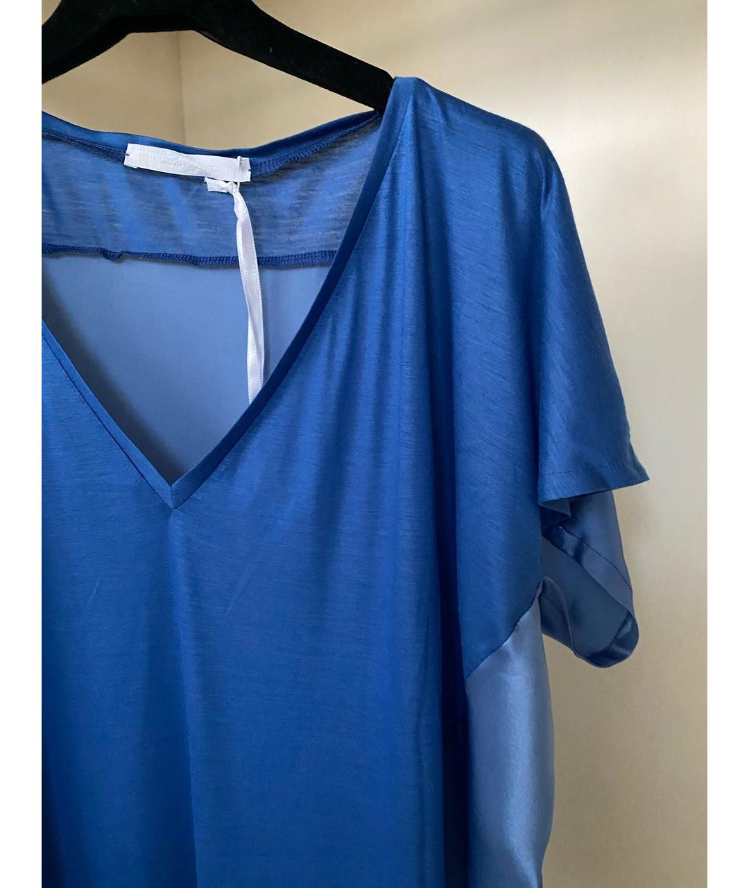 LES COPAINS Синяя шелковая футболка, фото 7