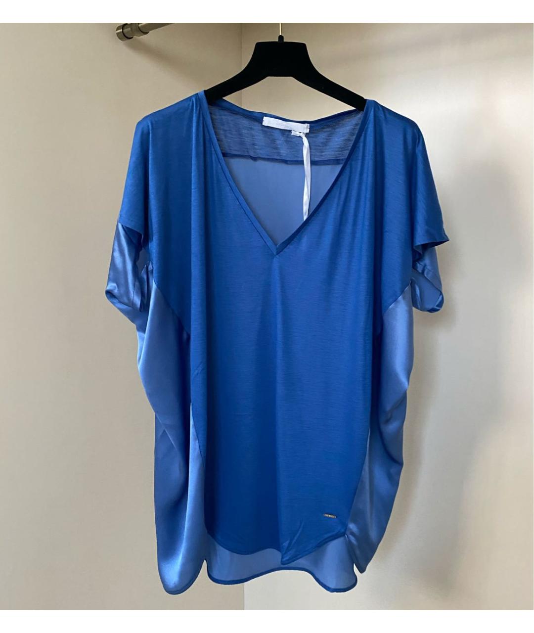 LES COPAINS Синяя шелковая футболка, фото 5