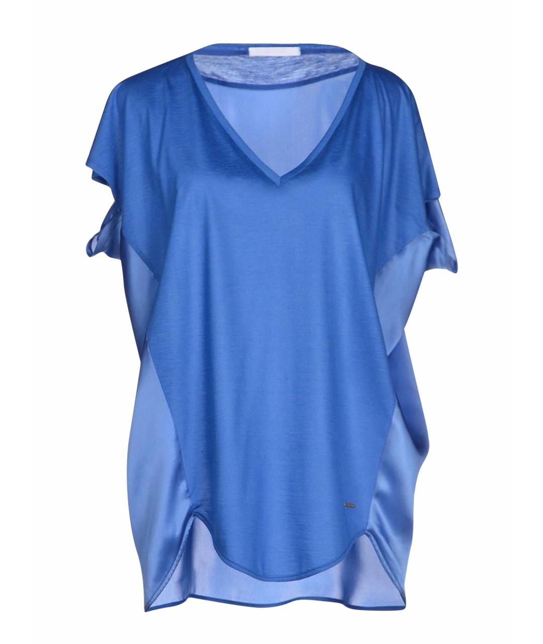 LES COPAINS Синяя шелковая футболка, фото 1