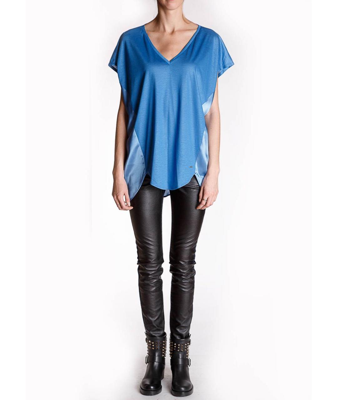 LES COPAINS Синяя шелковая футболка, фото 3