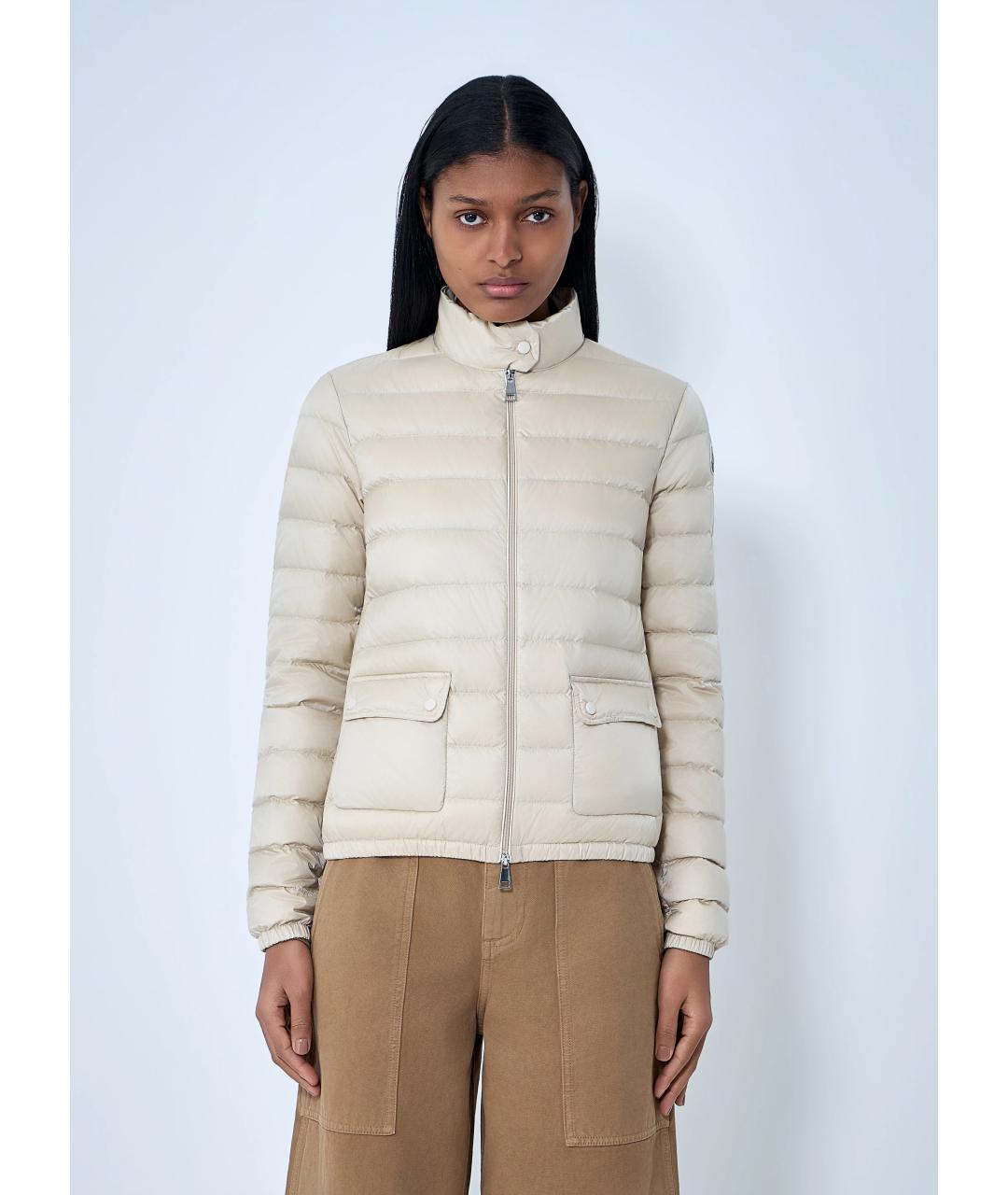 MONCLER Бежевый полиамидовый пуховик, фото 3