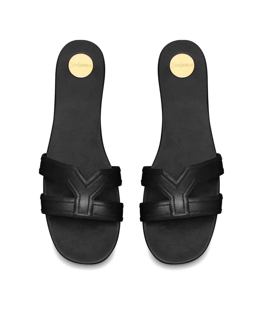 SAINT LAURENT Черные кожаные шлепанцы, фото 2
