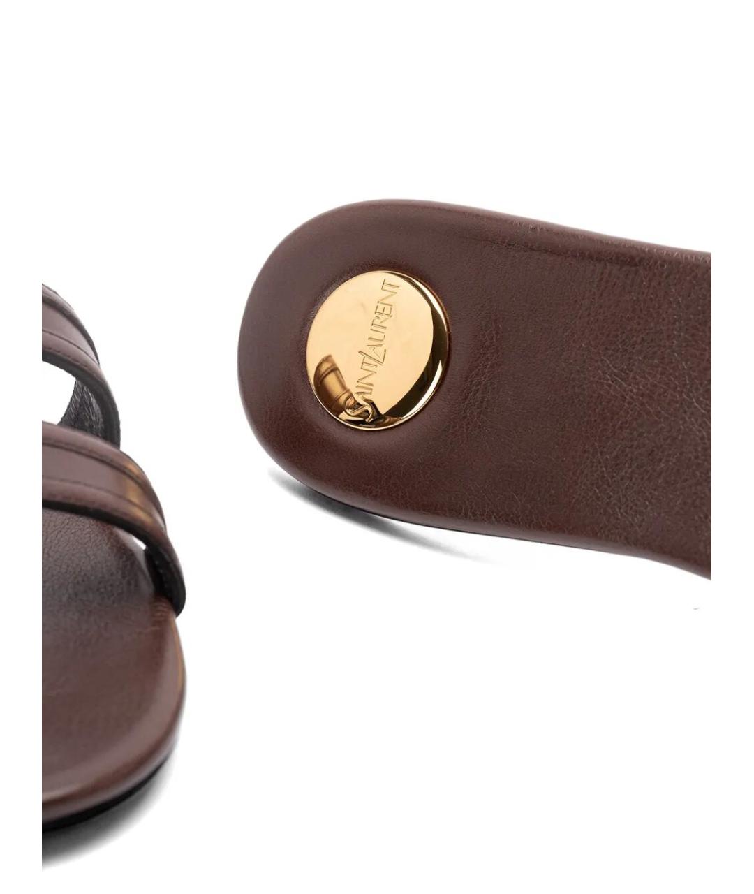 SAINT LAURENT Коричневые кожаные шлепанцы, фото 4