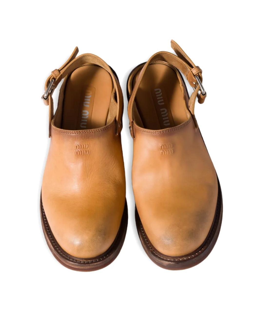 MIU MIU Коричневые кожаные мюли, фото 3