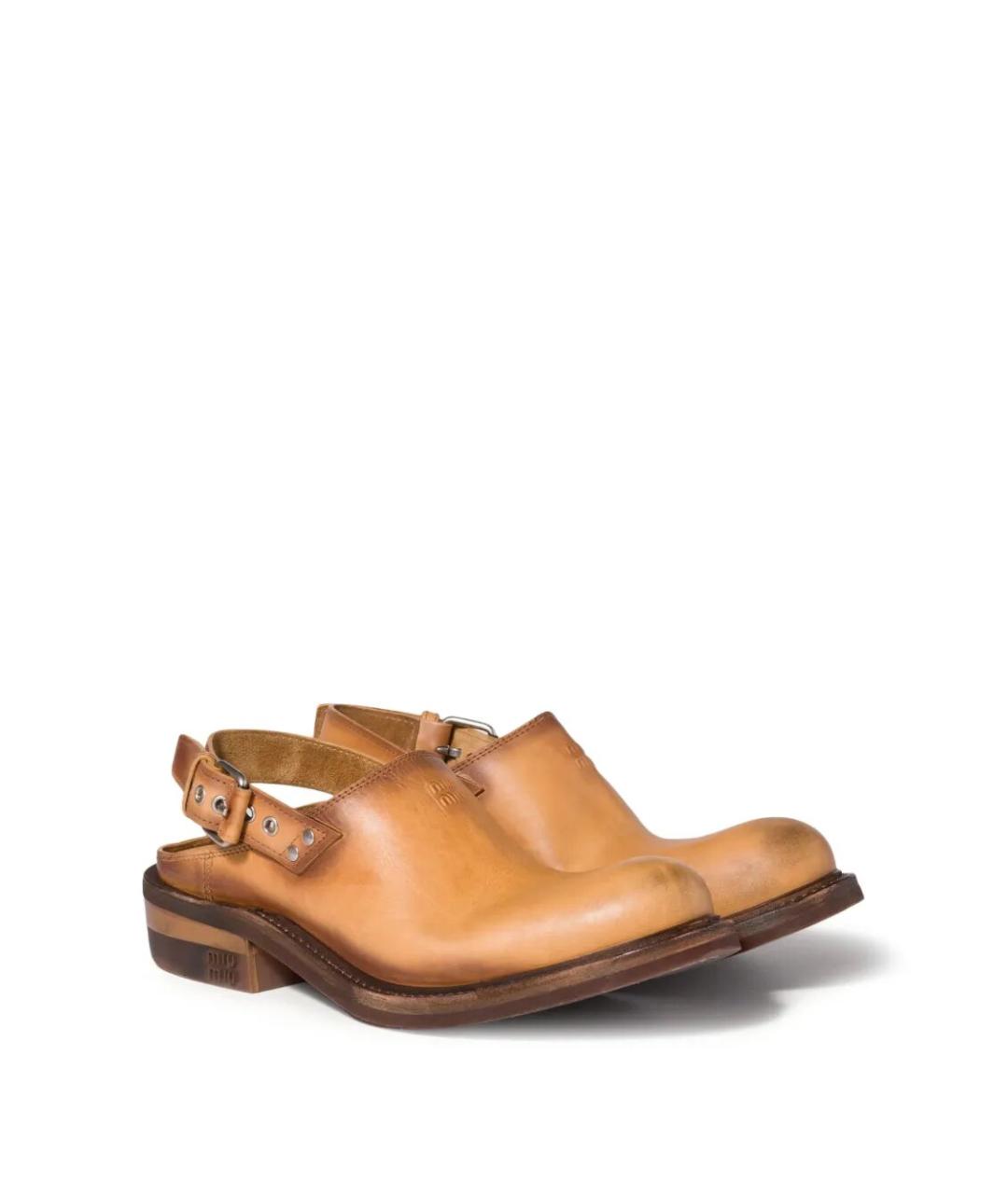 MIU MIU Коричневые кожаные мюли, фото 4