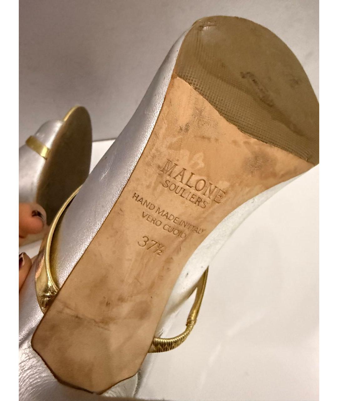 MALONE SOULIERS Серебряные кожаные босоножки, фото 6