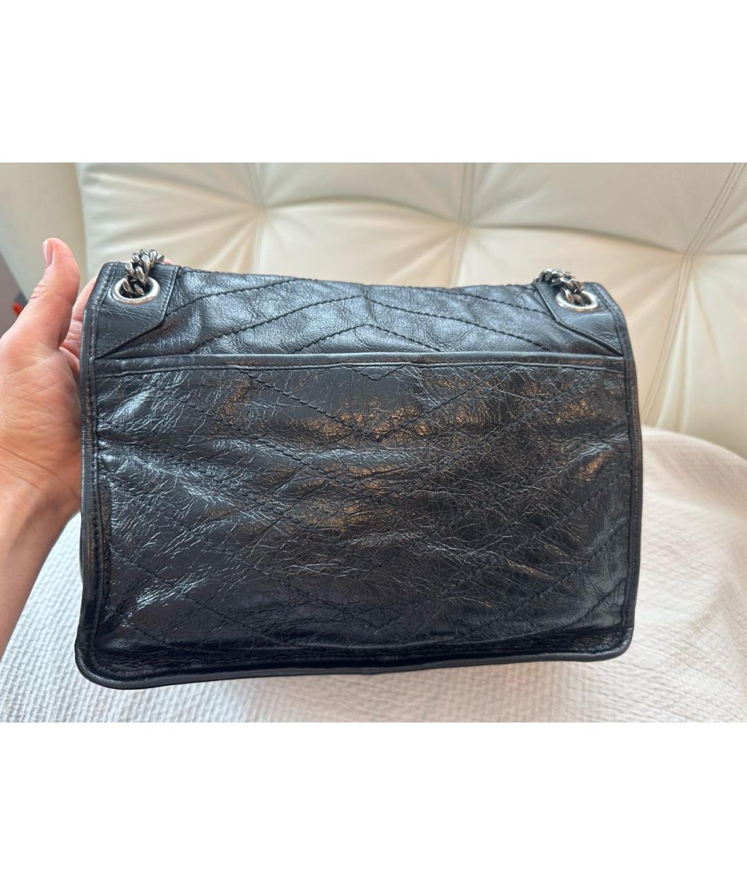 SAINT LAURENT Черная кожаная сумка через плечо, фото 3