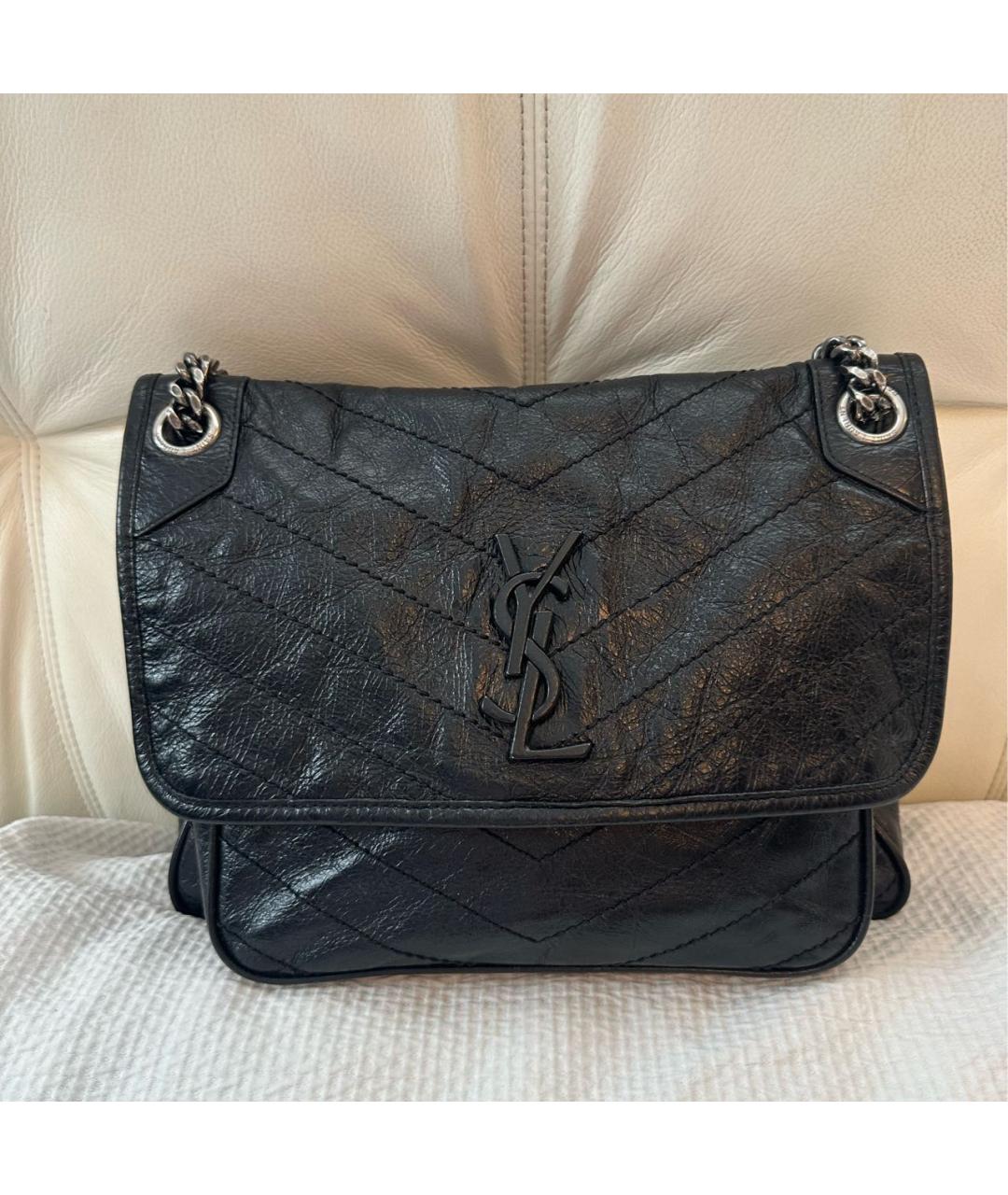 SAINT LAURENT Черная кожаная сумка через плечо, фото 9