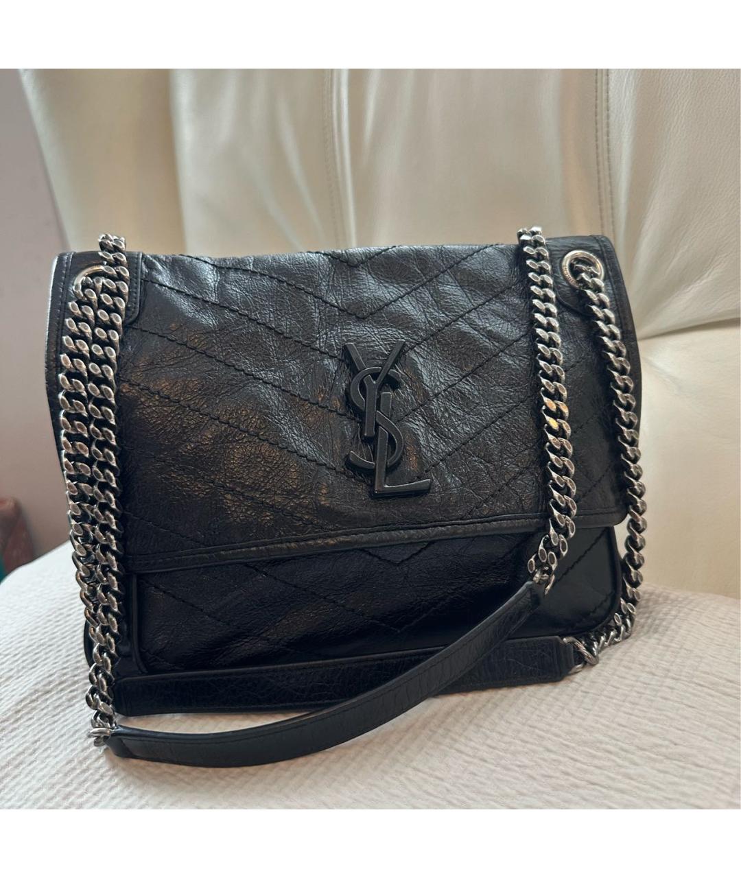 SAINT LAURENT Черная кожаная сумка через плечо, фото 2