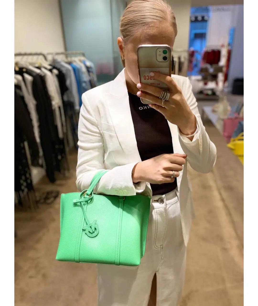 PINKO Зеленая кожаная сумка с короткими ручками, фото 6