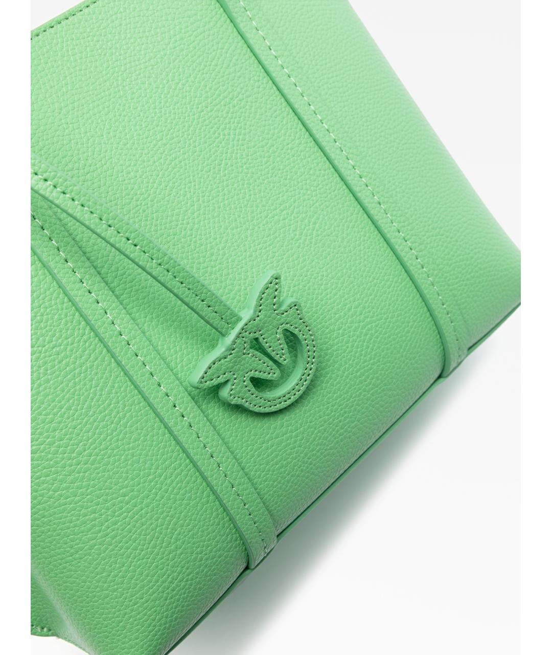 PINKO Зеленая кожаная сумка с короткими ручками, фото 4