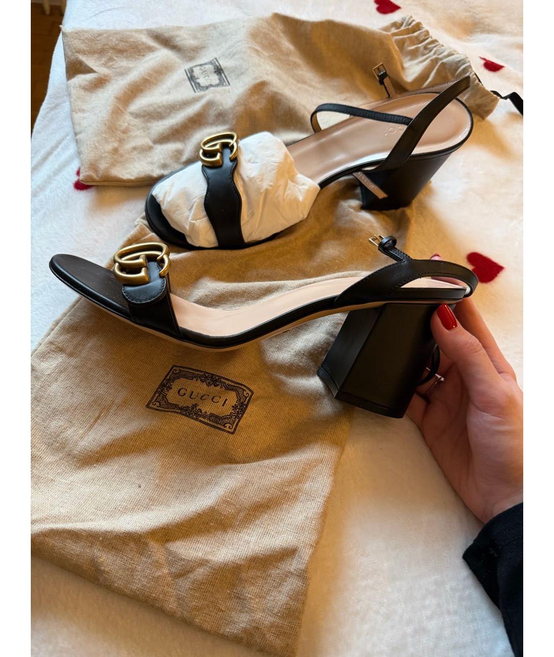 GUCCI Черные кожаные босоножки, фото 4