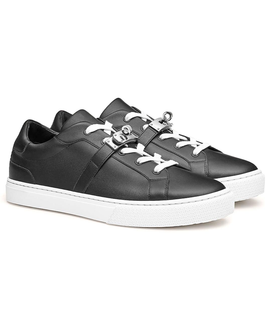 HERMES Черные кожаные низкие кроссовки / кеды, фото 3