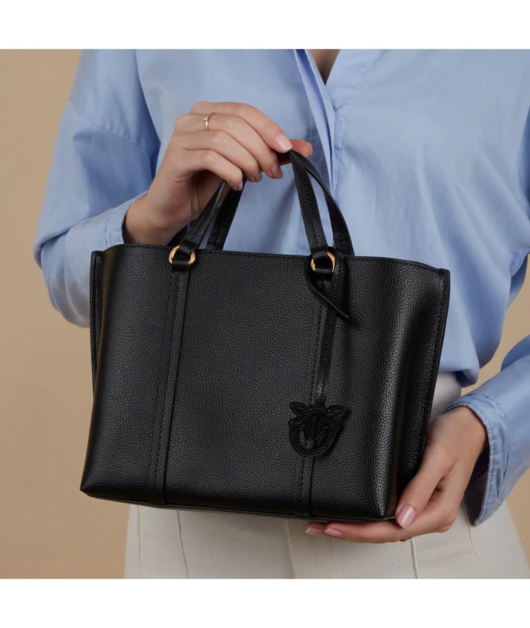 PINKO Черная кожаная сумка с короткими ручками, фото 5