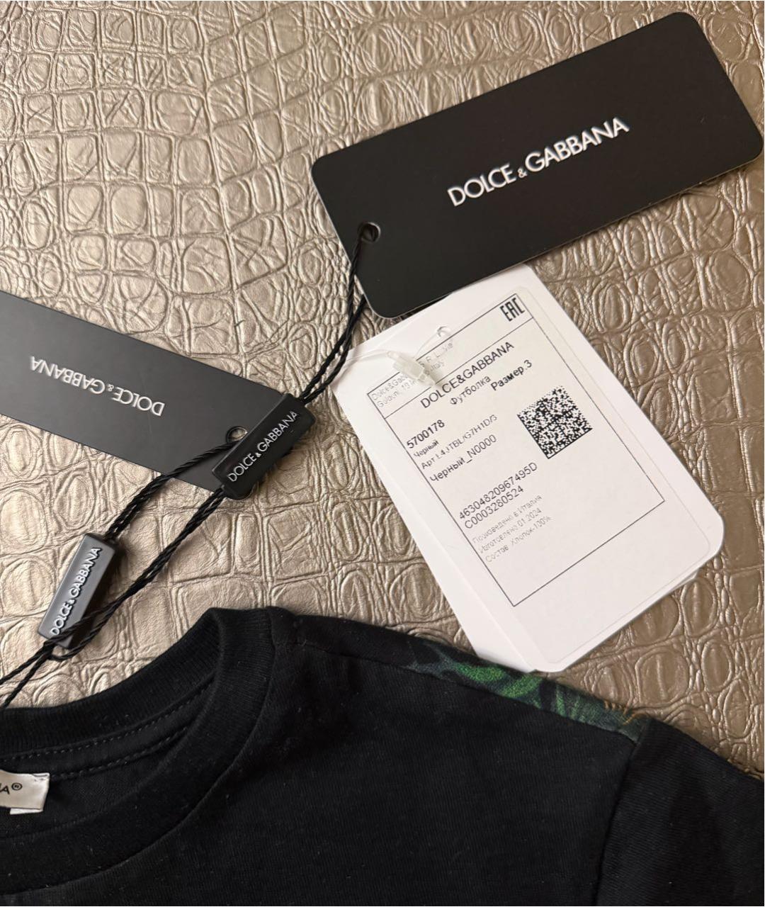 DOLCE&GABBANA Черная хлопковая детская футболка, фото 3