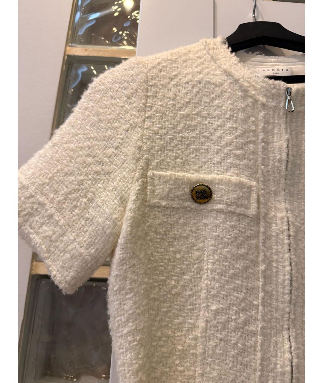 SANDRO Белое шерстяное коктейльное платье, фото 7