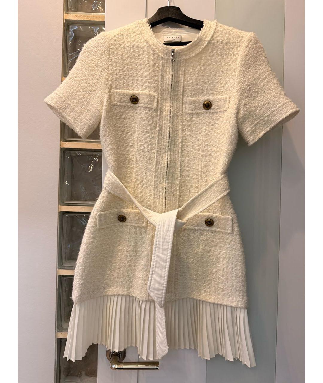 SANDRO Белое шерстяное коктейльное платье, фото 8