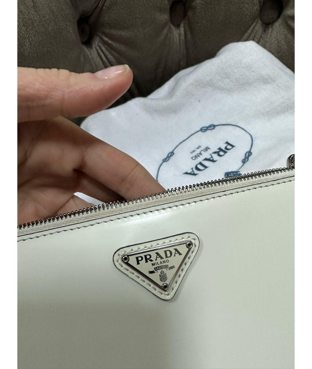 PRADA Белая кожаная сумка с короткими ручками, фото 6