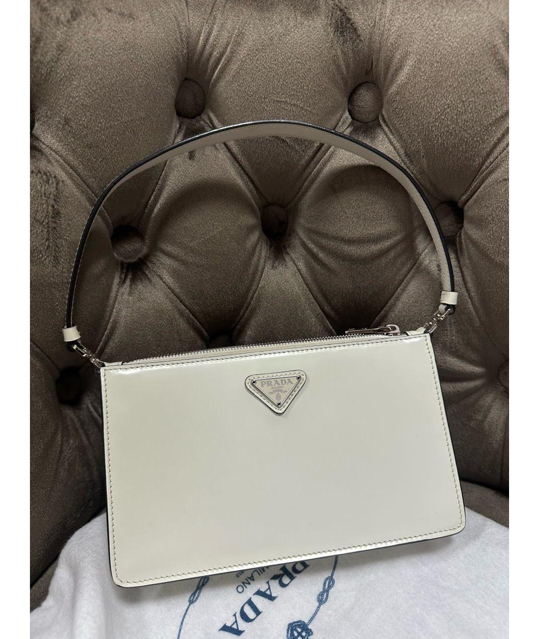PRADA Белая кожаная сумка с короткими ручками, фото 8
