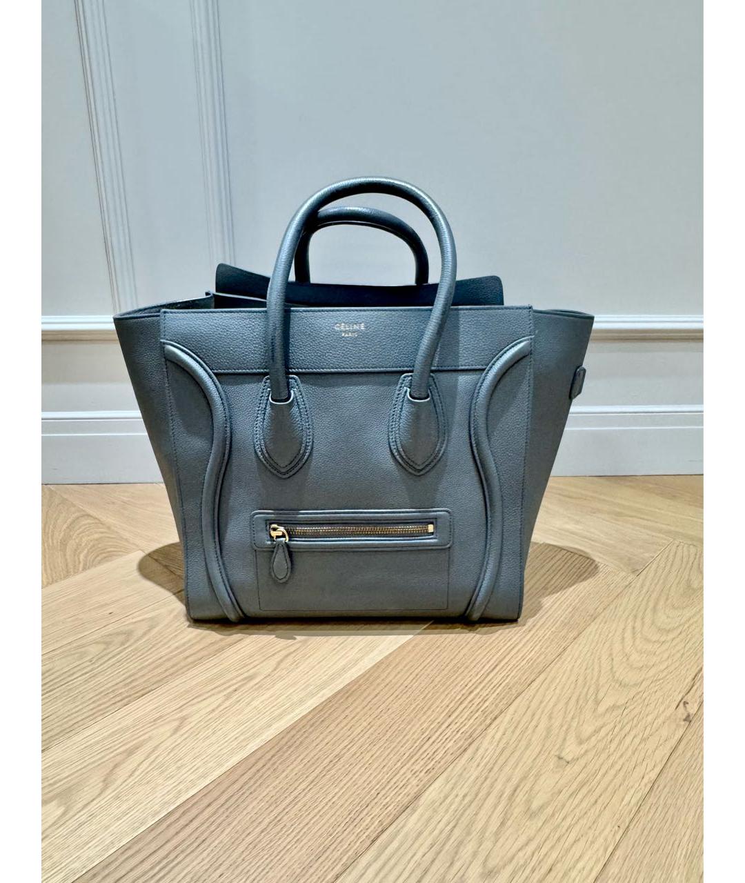 CELINE Антрацитовая кожаная сумка тоут, фото 6