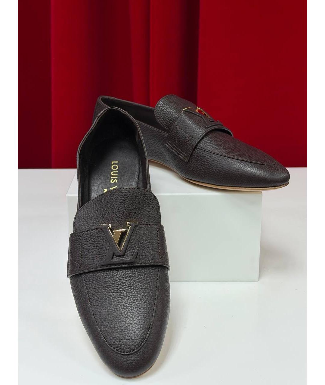 LOUIS VUITTON Коричневые кожаные лоферы, фото 6