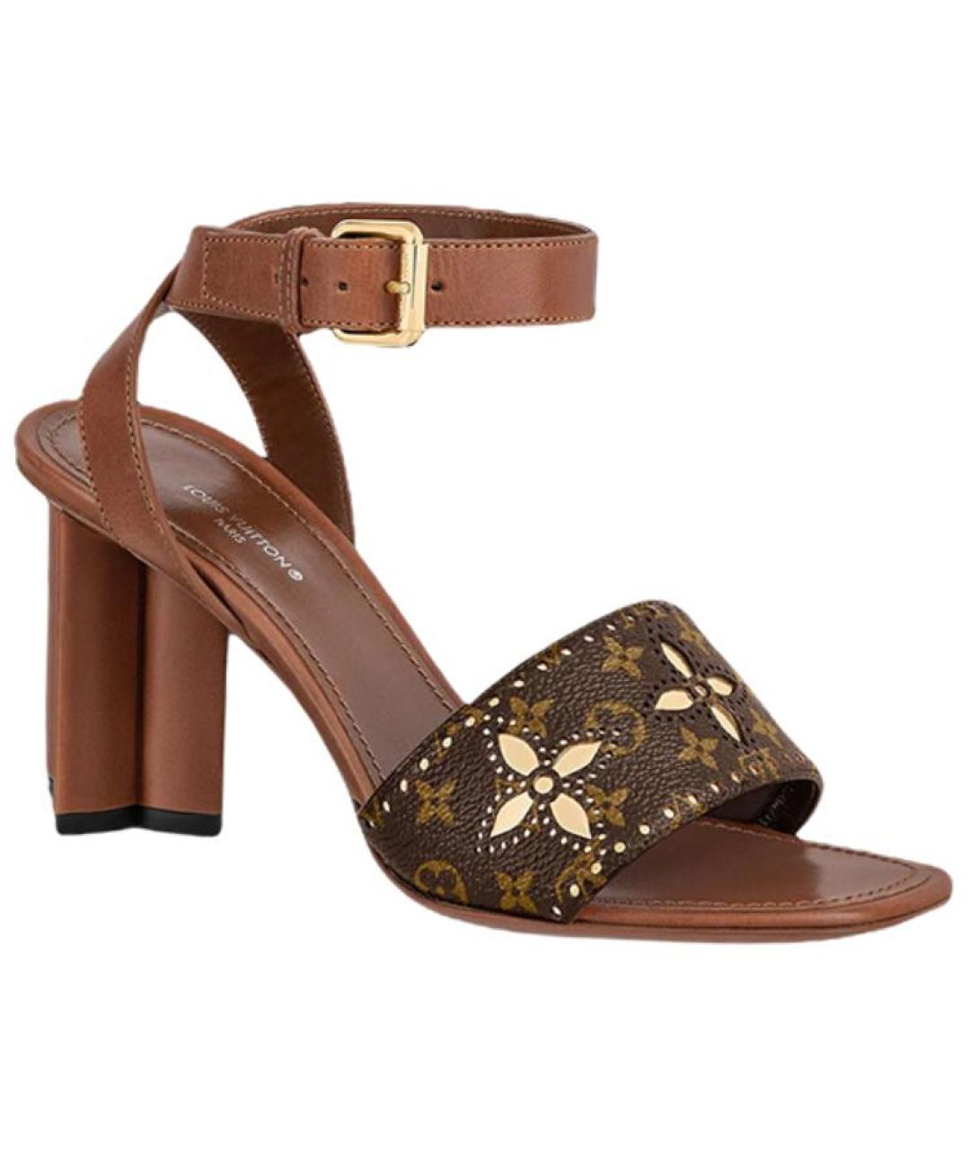 LOUIS VUITTON Коричневые кожаные босоножки, фото 1