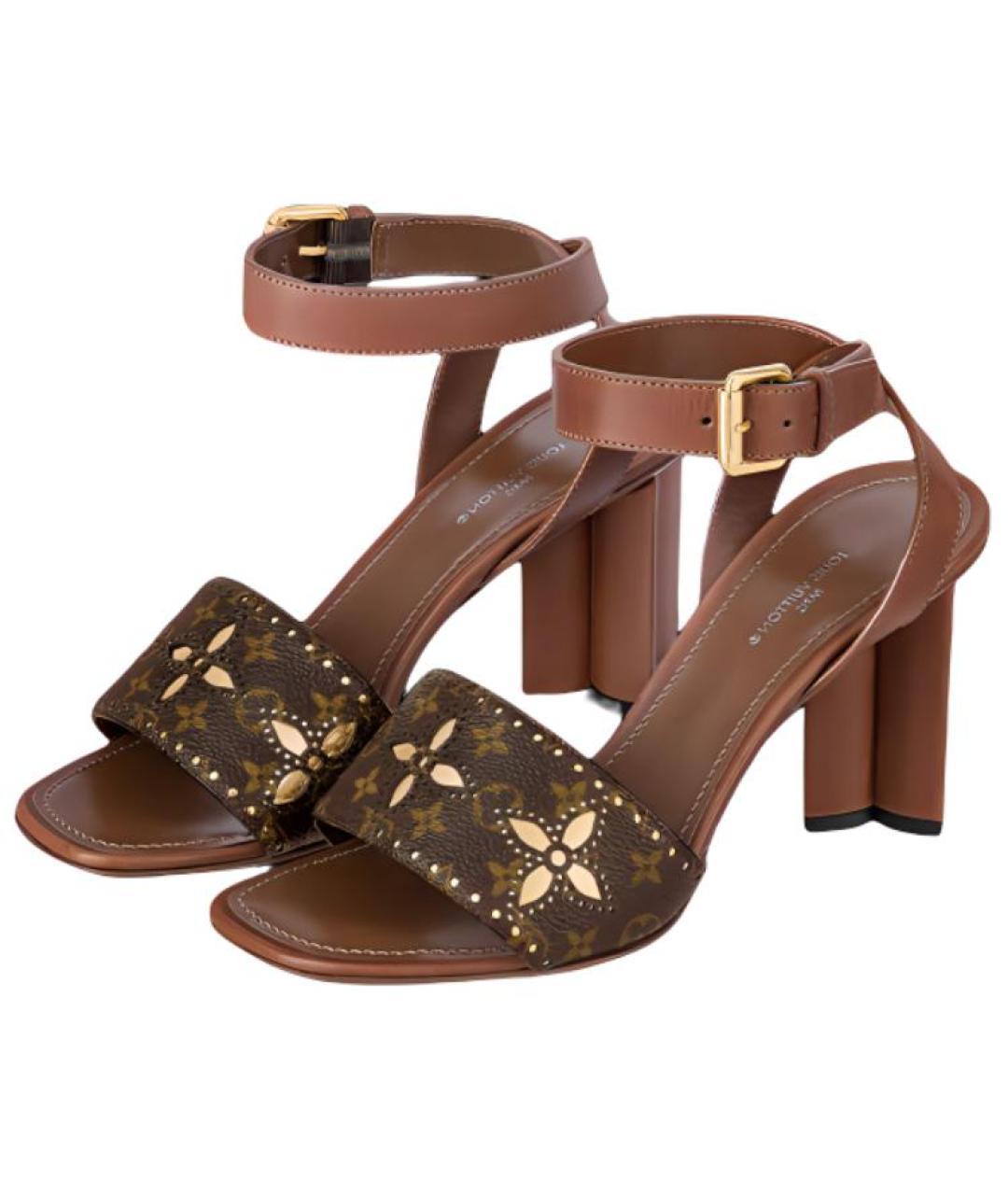 LOUIS VUITTON Коричневые кожаные босоножки, фото 3