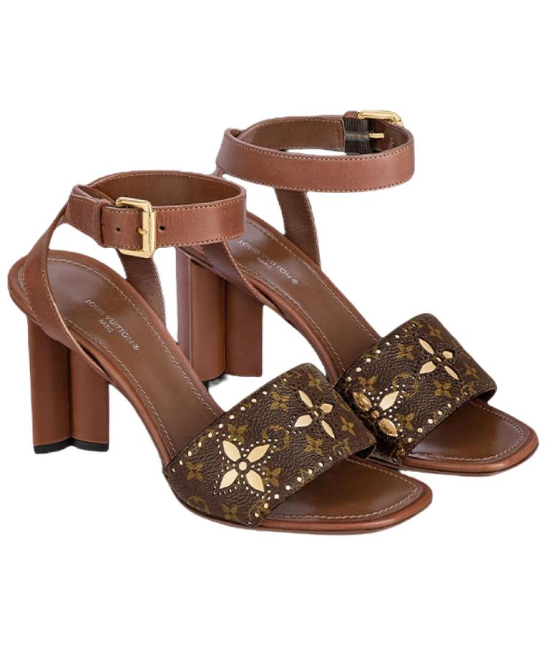 LOUIS VUITTON Коричневые кожаные босоножки, фото 4