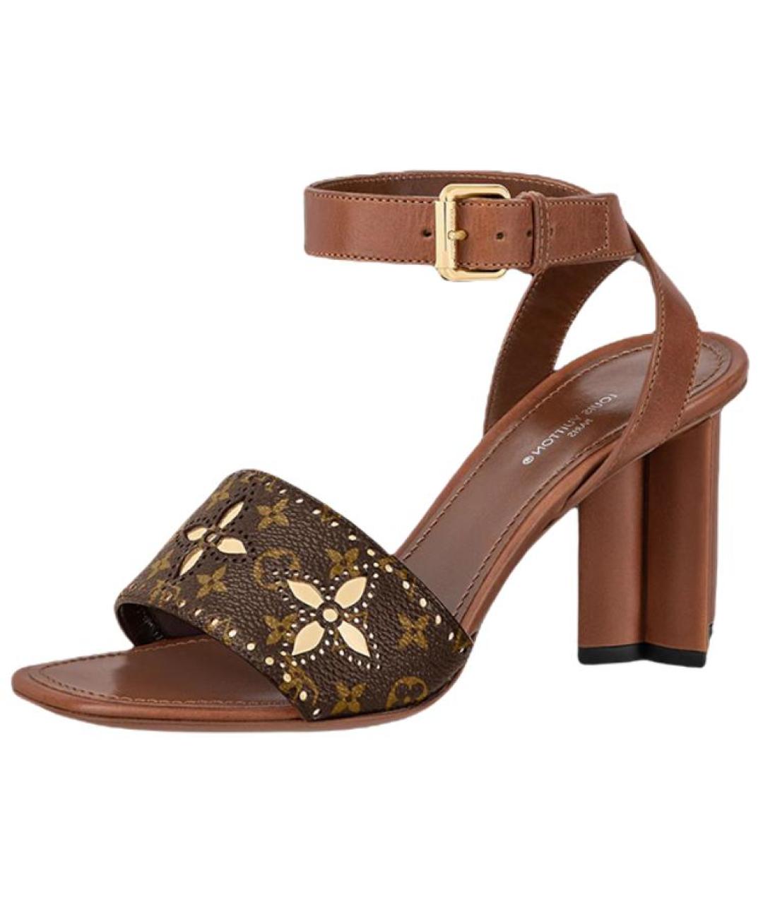 LOUIS VUITTON Коричневые кожаные босоножки, фото 2