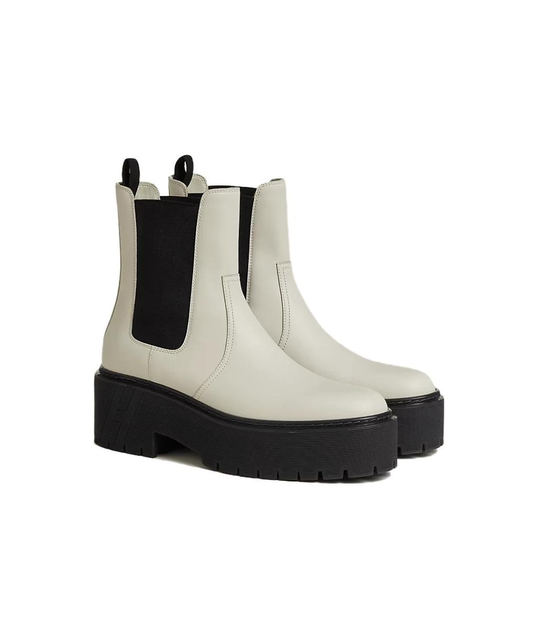 HERMES Бежевые кожаные ботинки, фото 3