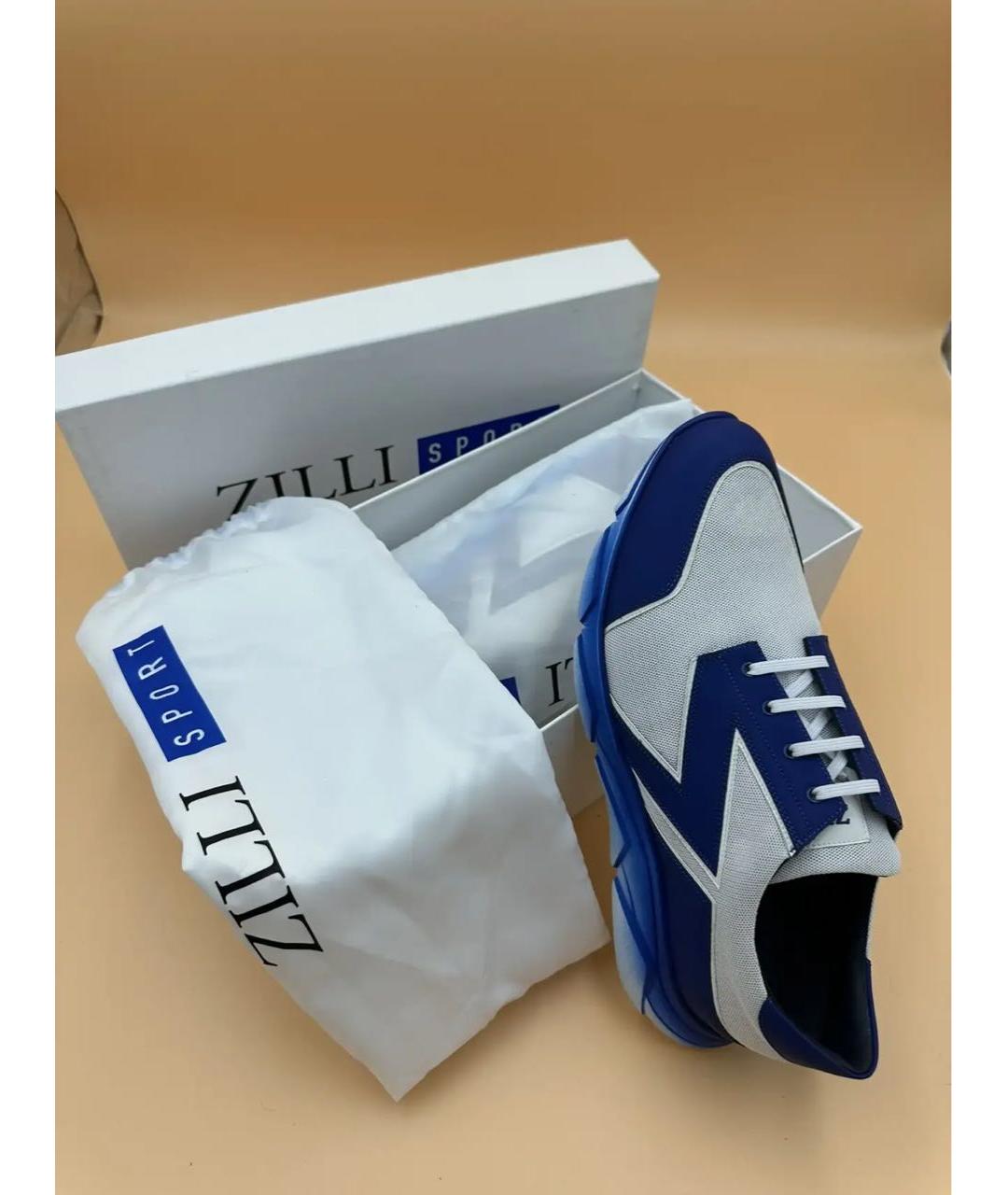 ZILLI Синие текстильные низкие кроссовки / кеды, фото 7