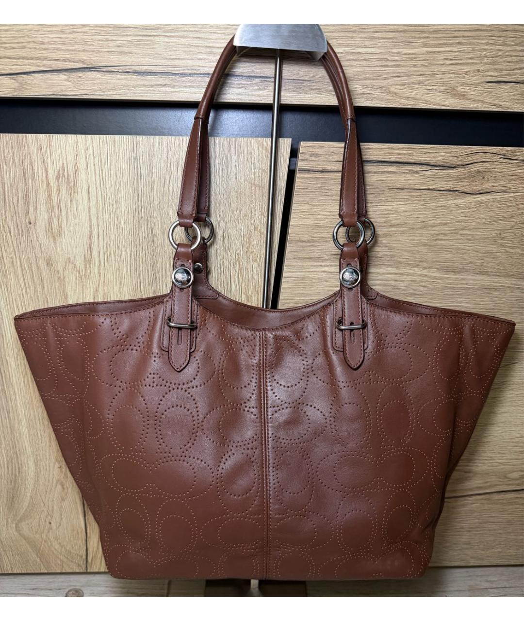 COACH Коричневая кожаная сумка тоут, фото 5