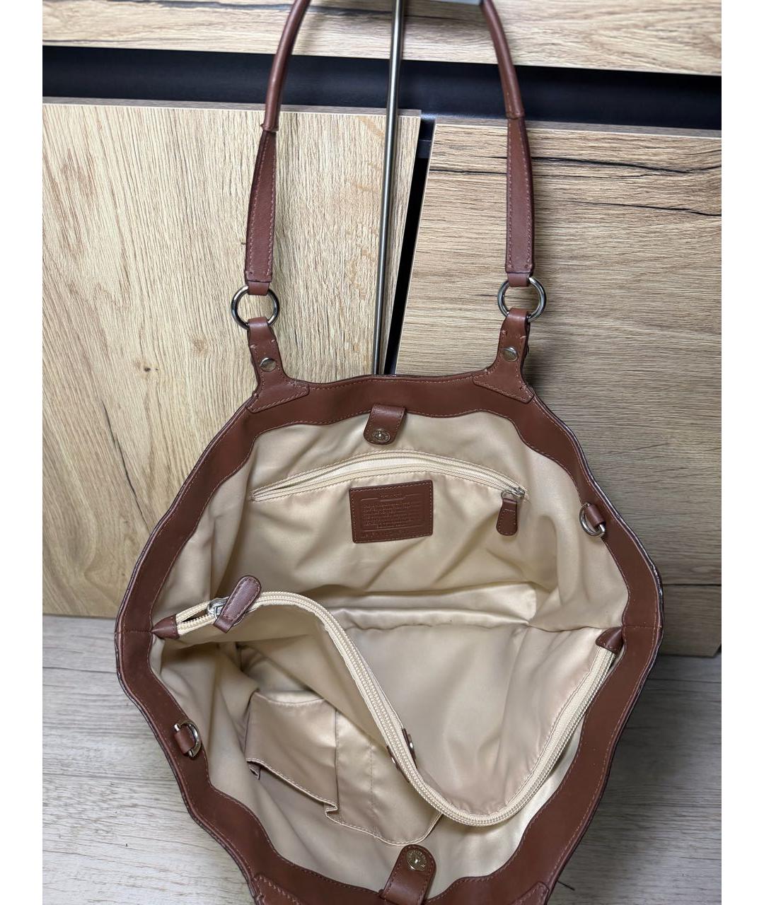 COACH Коричневая кожаная сумка тоут, фото 6