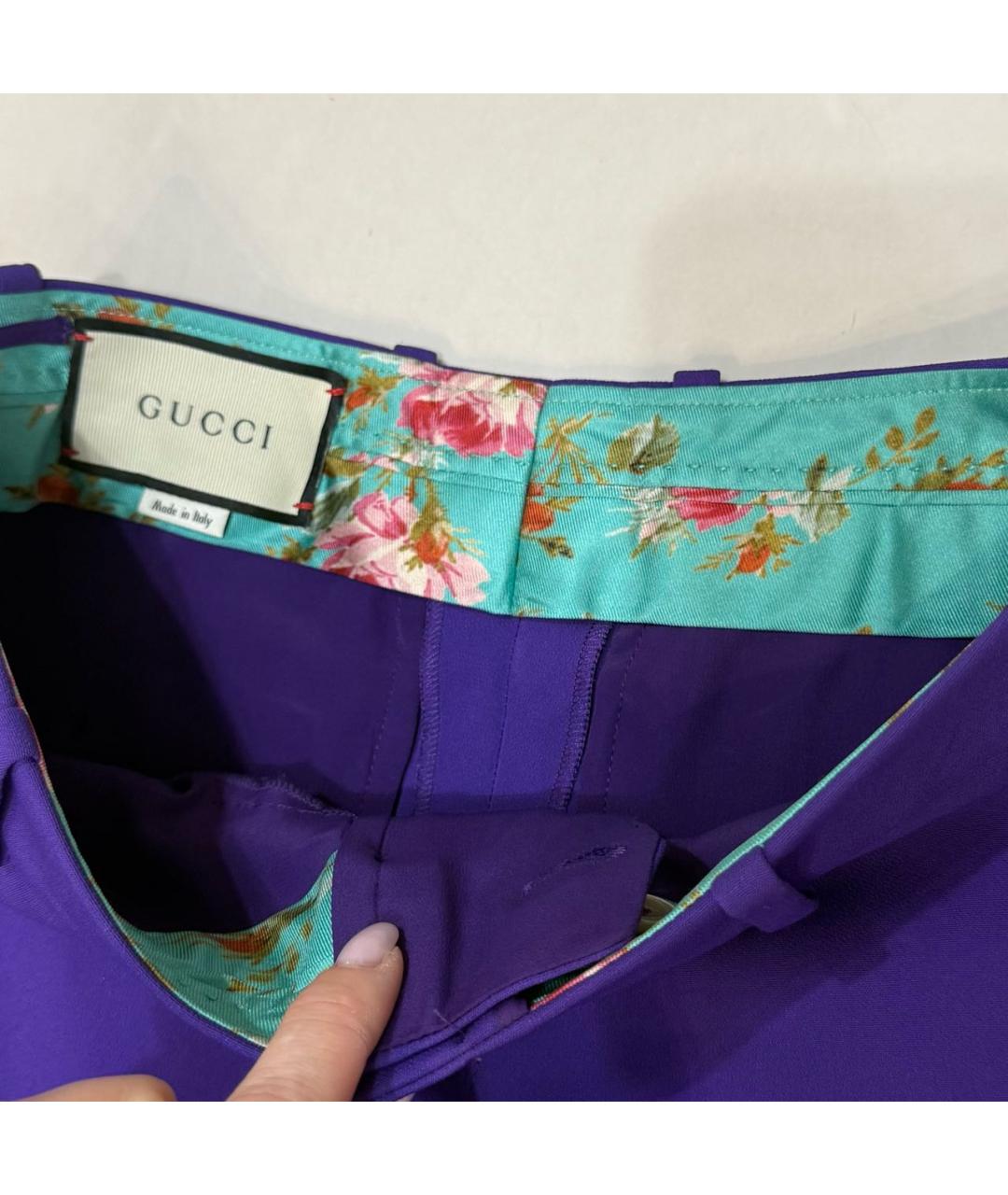 GUCCI Фиолетовые вискозные прямые брюки, фото 5
