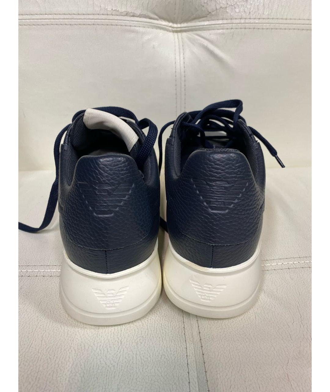 EMPORIO ARMANI Темно-синие кожаные низкие кроссовки / кеды, фото 4