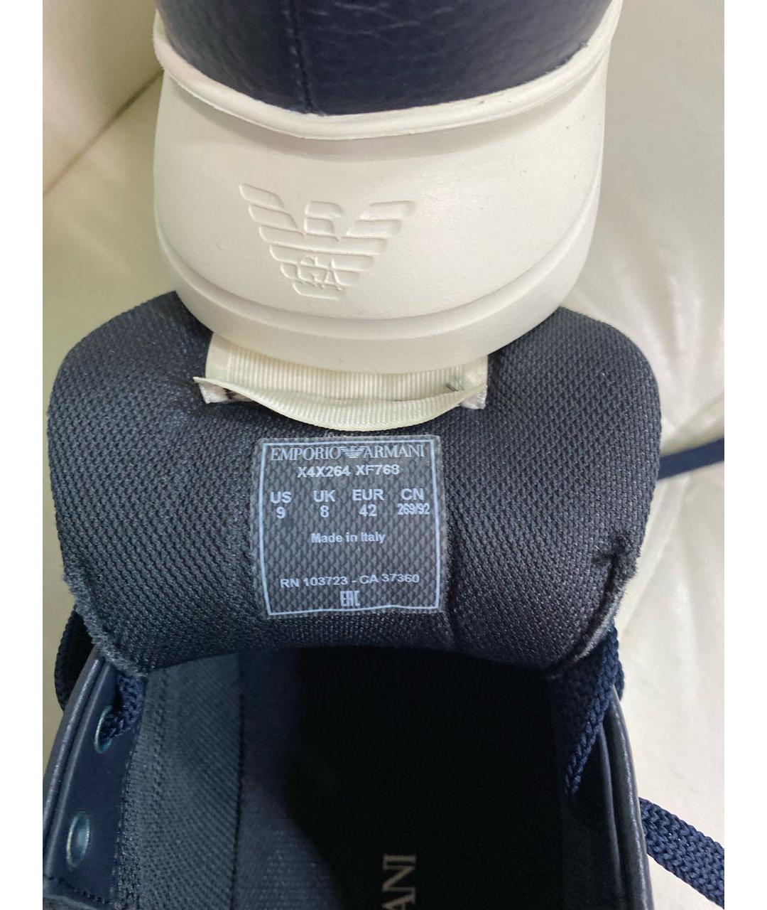 EMPORIO ARMANI Темно-синие кожаные низкие кроссовки / кеды, фото 5
