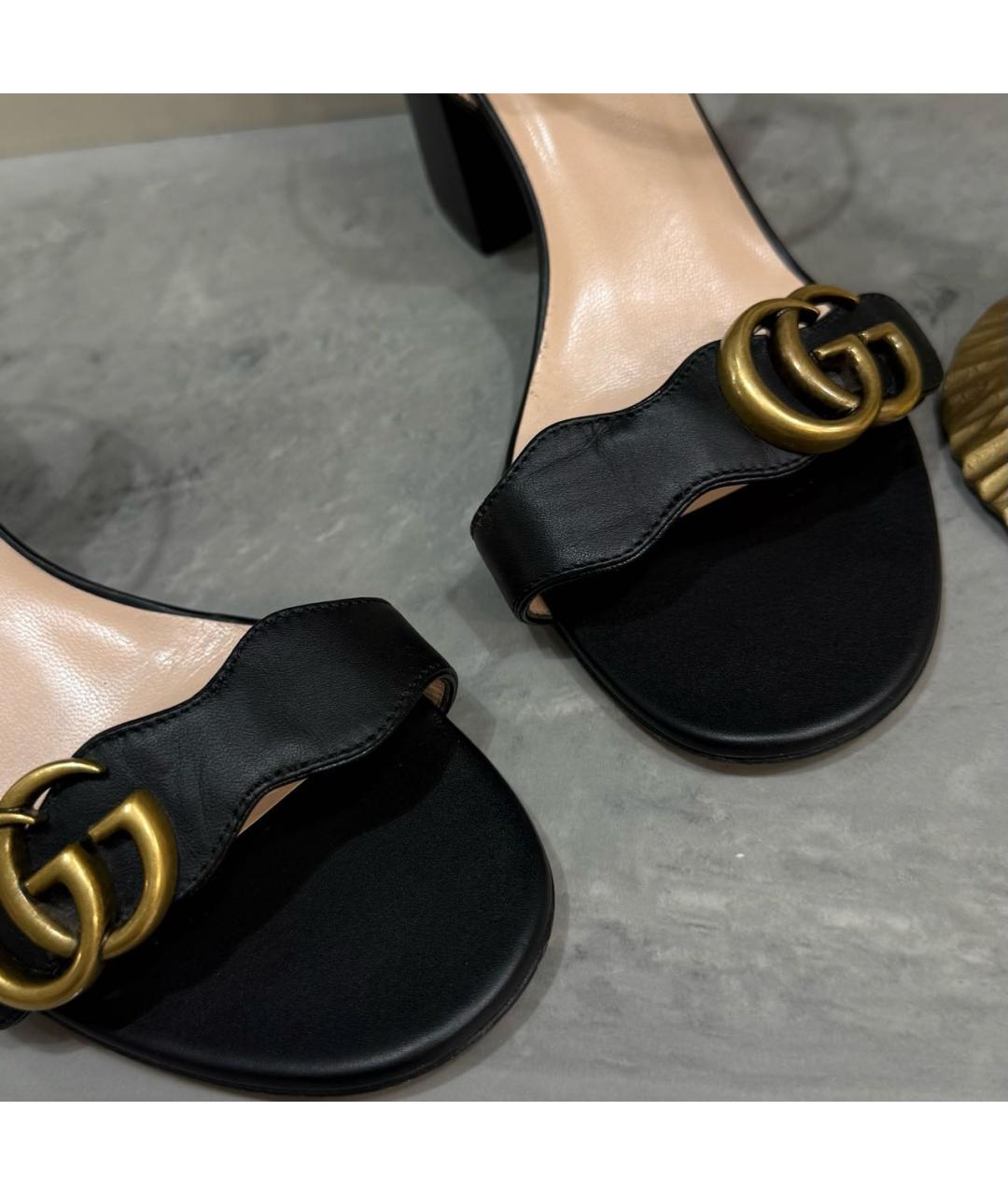 GUCCI Черные кожаные босоножки, фото 4