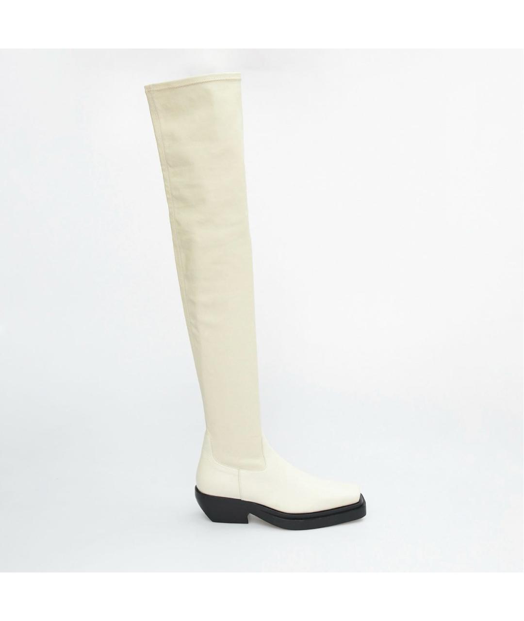 BOTTEGA VENETA Белые кожаные ботфорты, фото 5