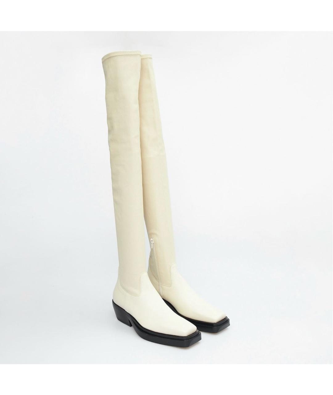 BOTTEGA VENETA Белые кожаные ботфорты, фото 2