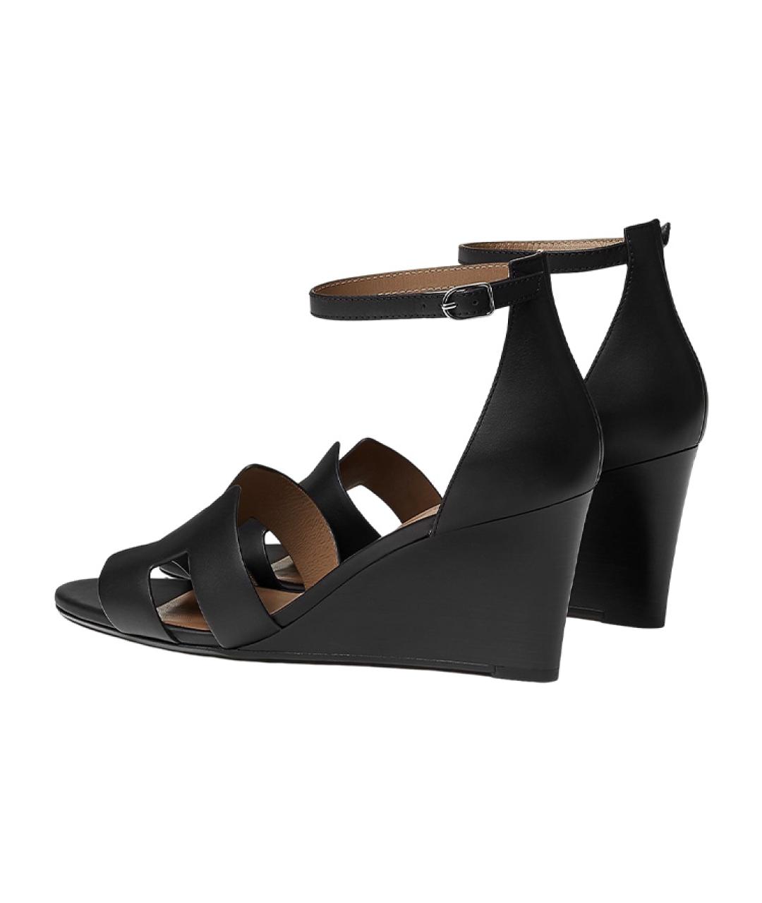 HERMES Черные кожаные сандалии, фото 5