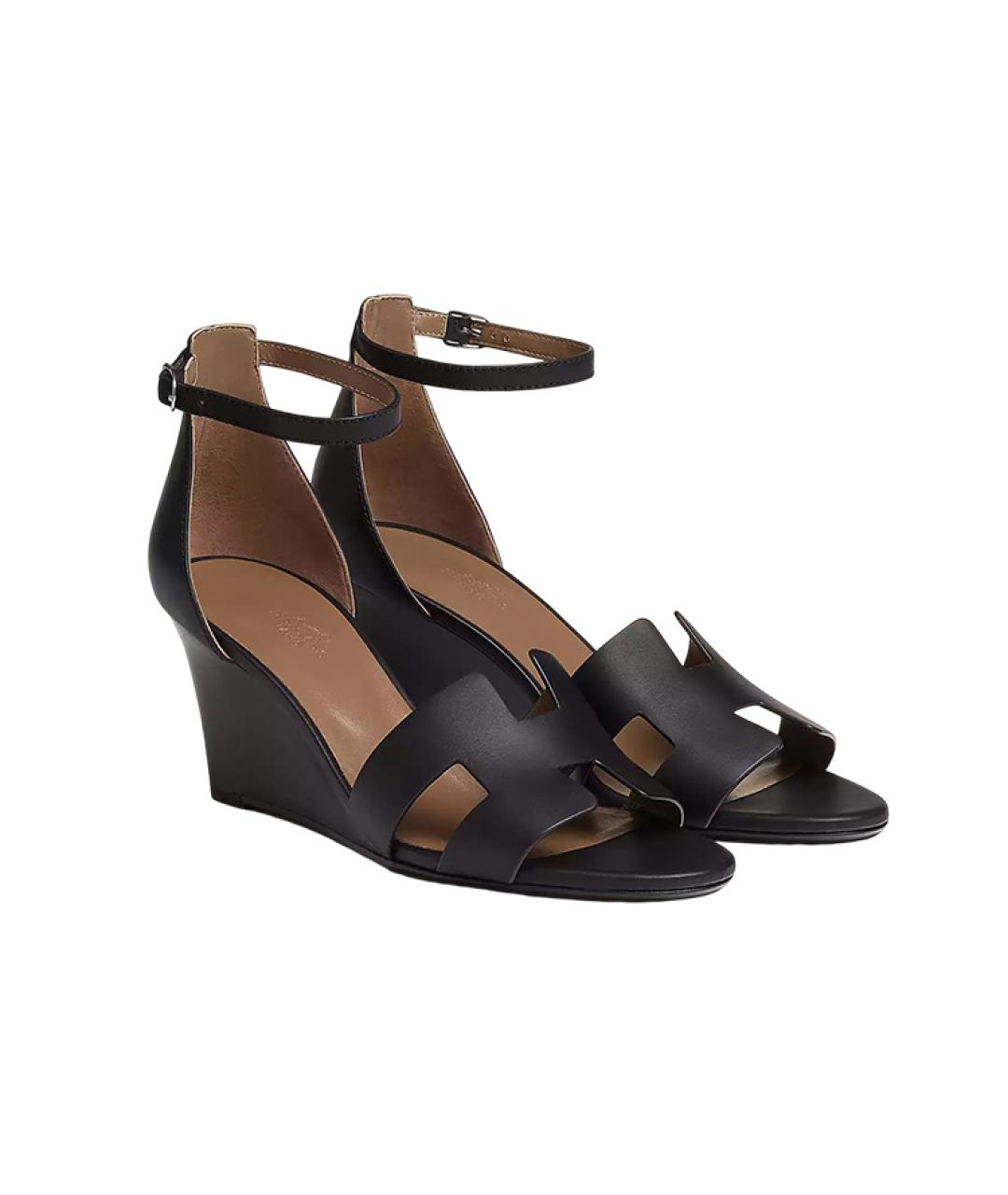 HERMES Черные кожаные сандалии, фото 4