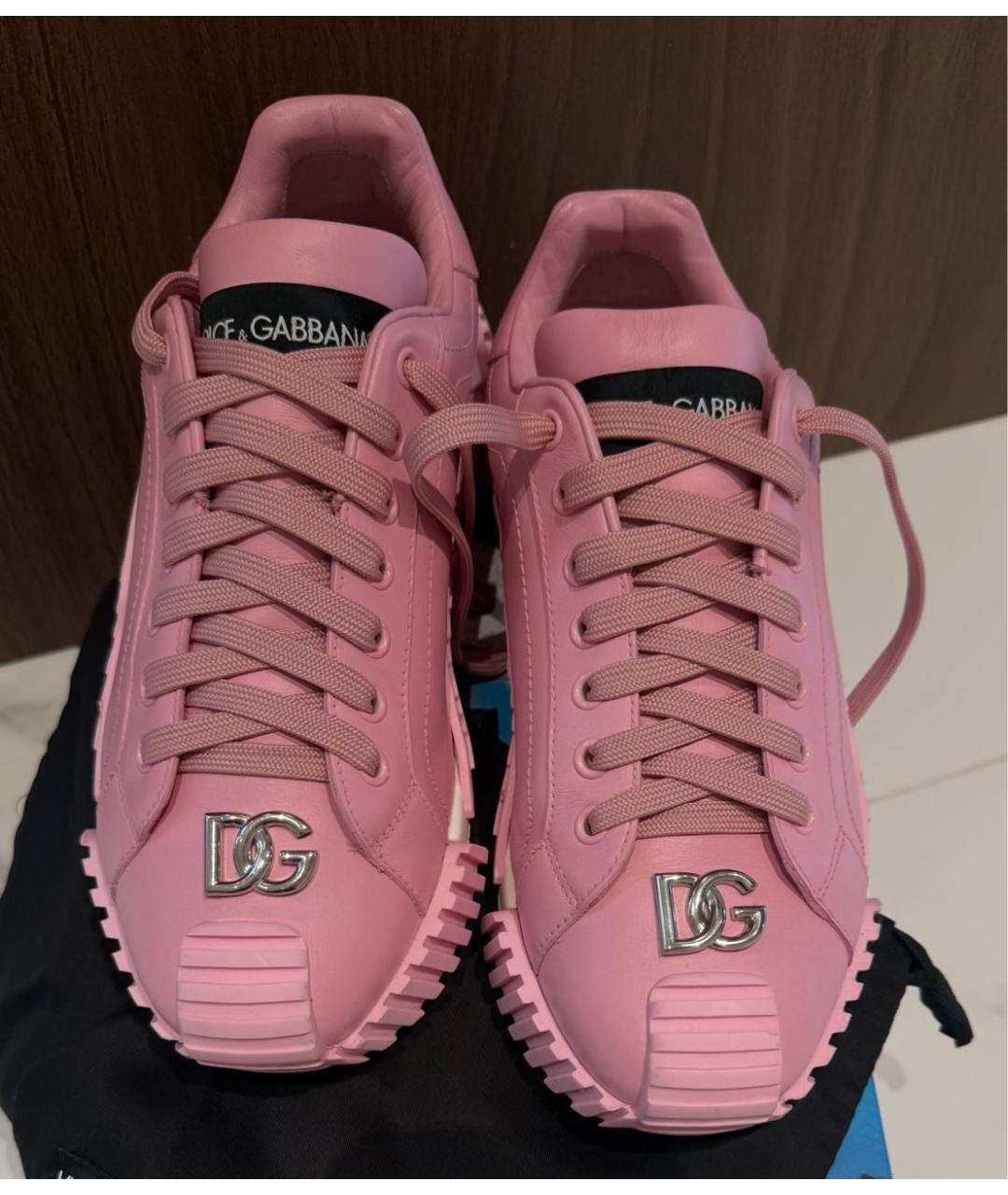 DOLCE&GABBANA Розовые кожаные кроссовки, фото 2