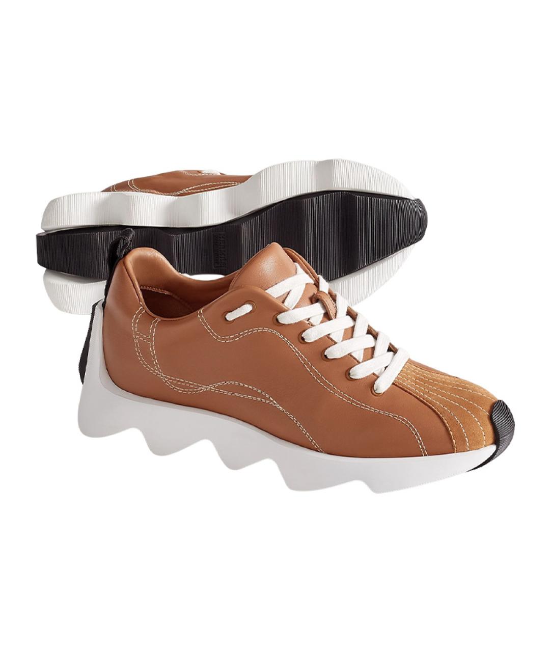 HERMES Коричневые кожаные кроссовки, фото 5