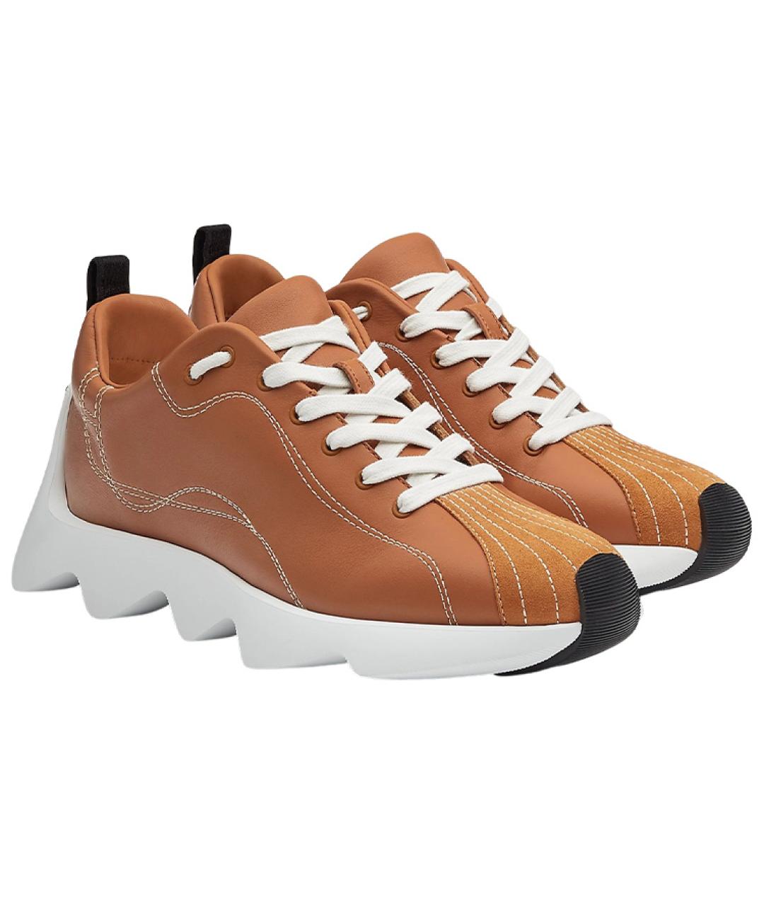 HERMES Коричневые кожаные кроссовки, фото 3