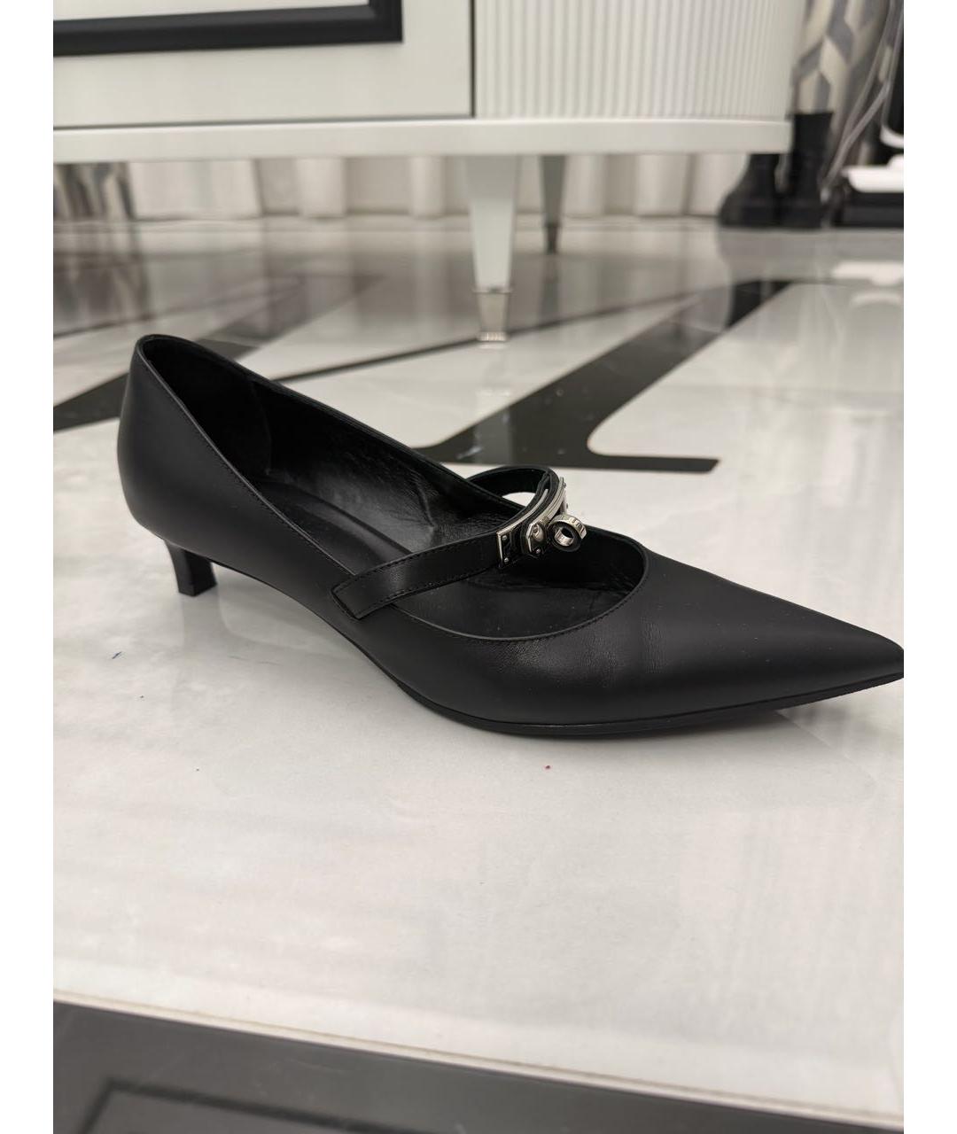HERMES Черные кожаные лодочки на низком каблуке, фото 6