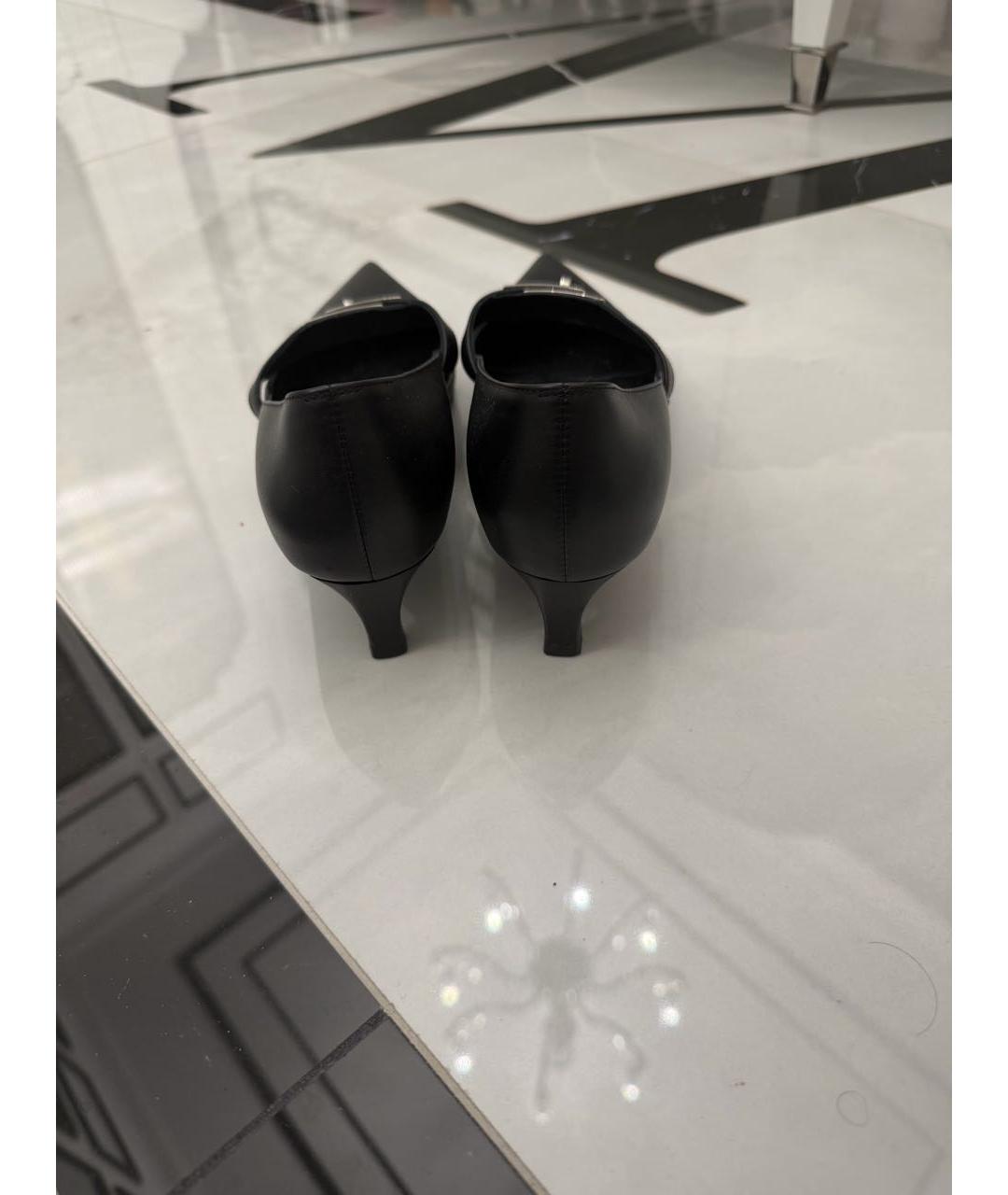 HERMES Черные кожаные лодочки на низком каблуке, фото 4