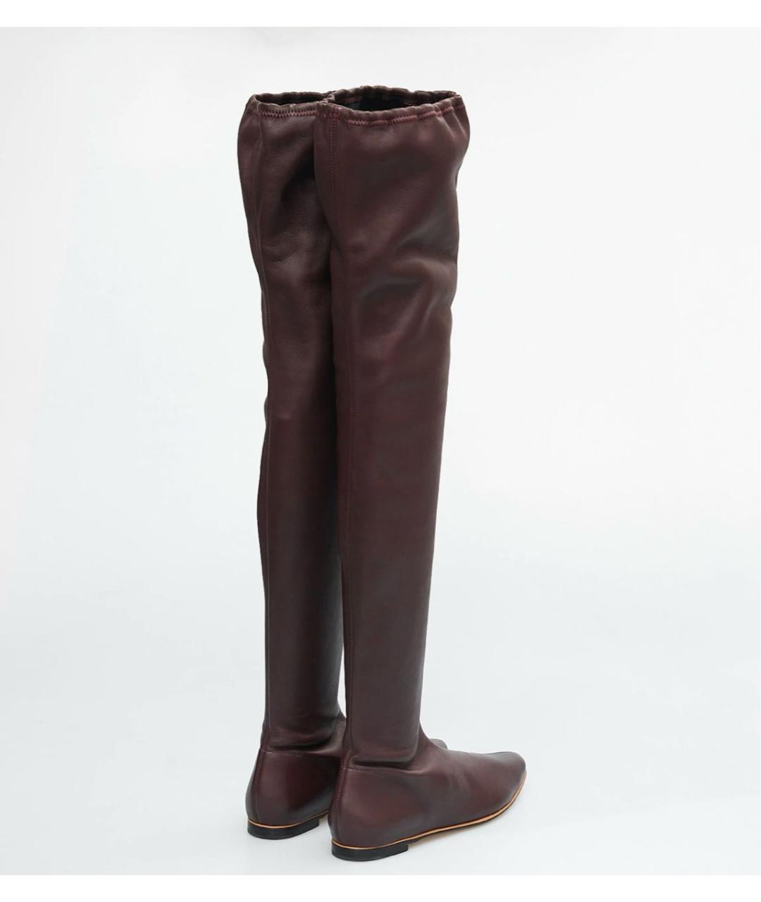 BOTTEGA VENETA Бордовые кожаные ботфорты, фото 4