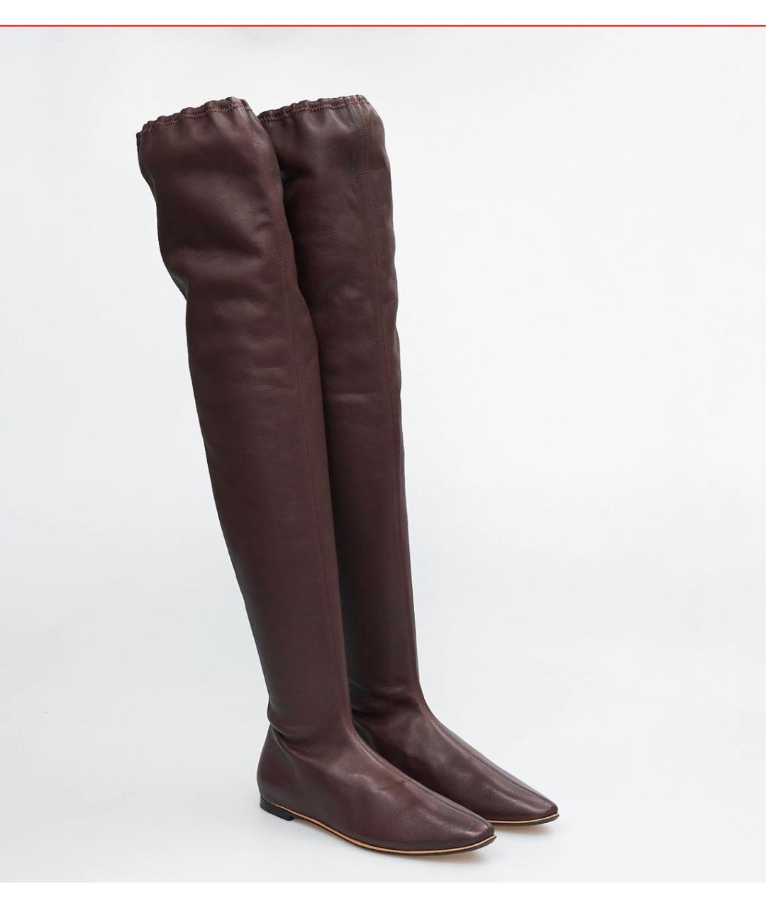 BOTTEGA VENETA Бордовые кожаные ботфорты, фото 2